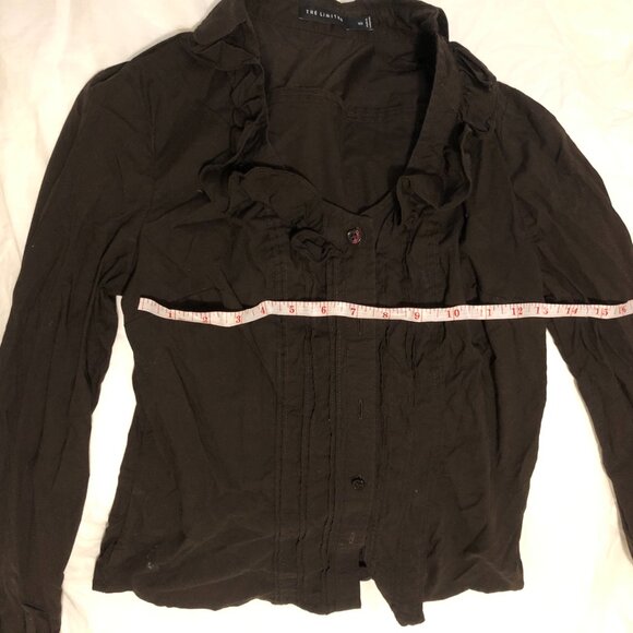 Vintage Dark Brown Ruffled Button-up, Circa 2000 The Limited [XS] - Picture 3 of 3
